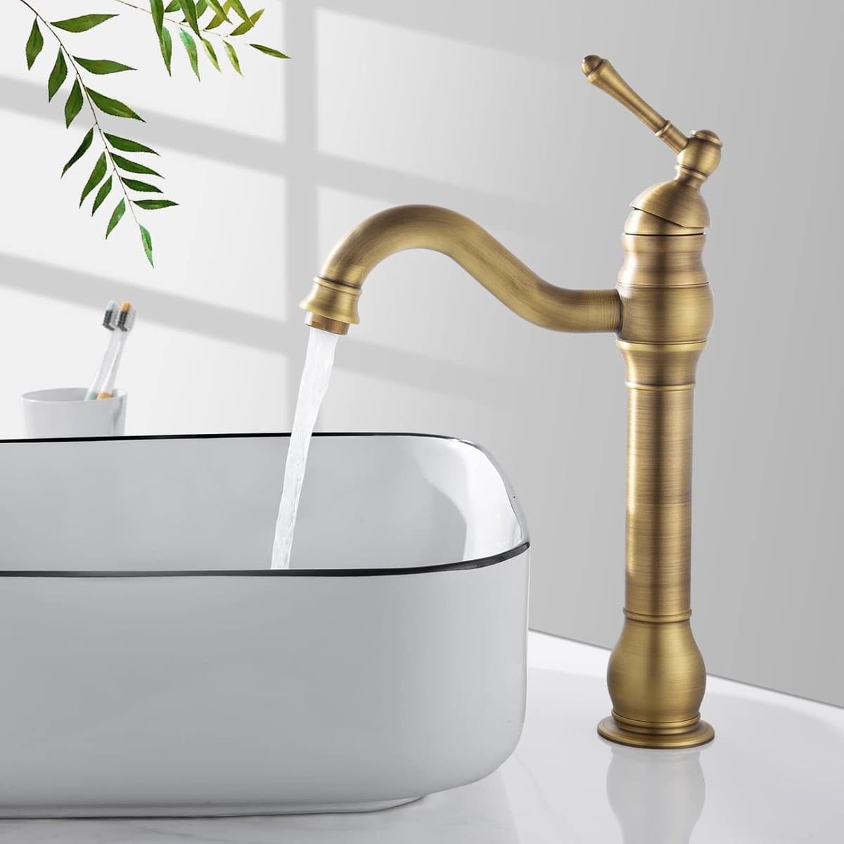 Wastafelkraan Antiek Brons - Badkraan Hoog Model - Eenhandig Mengkraan - Vintage Design voor Badkamer & Wastafel