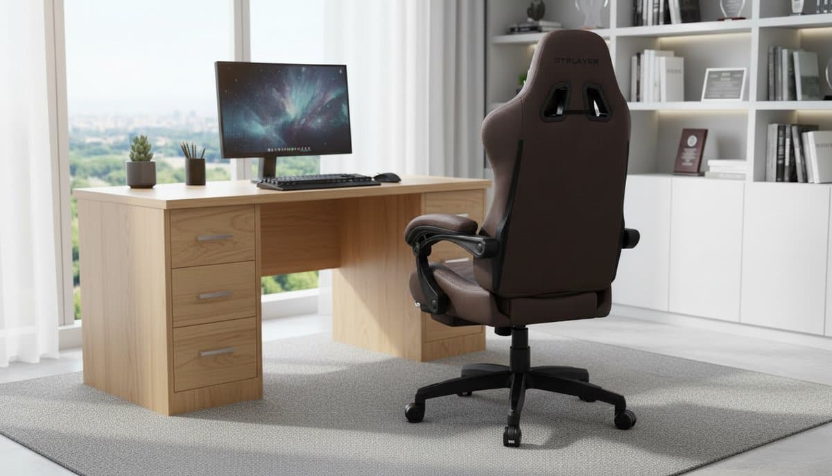 Gamingstoel Casa Velluto AudioLux Pro – Ergonomische bureaustoel met voetensteun, Bluetooth-luidsprekers, verstelbare hoofd- en lendesteun, kantelbare rugleuning, PU-leer, lichtbruin, 136 kg draagkracht