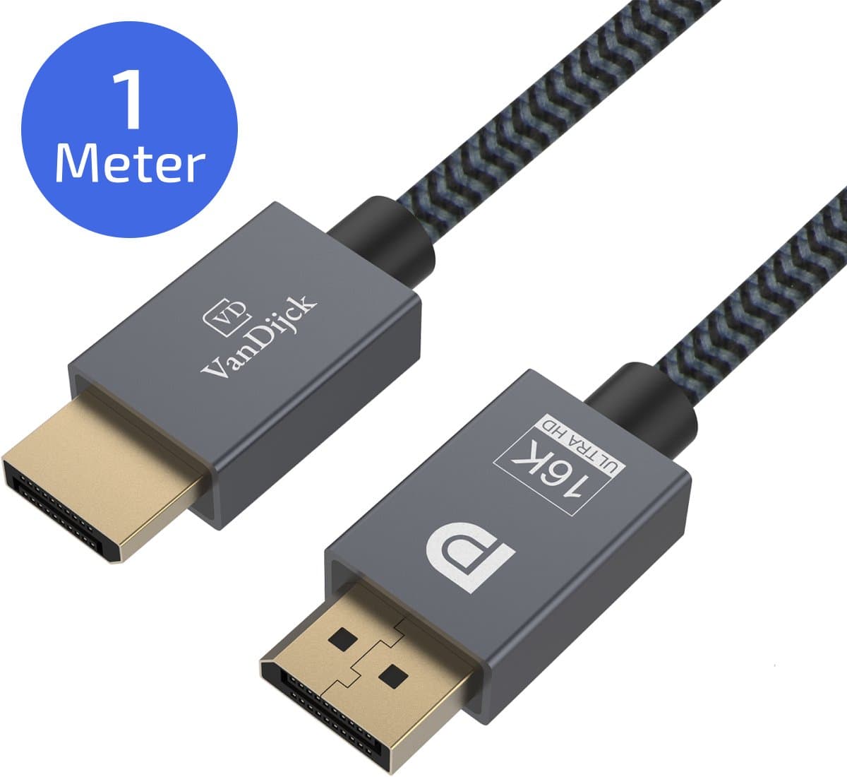 VanDijck DisplayPort 2.1 Kabel – 4K 240Hz – 8K 60Hz – 1 meter - Zwart