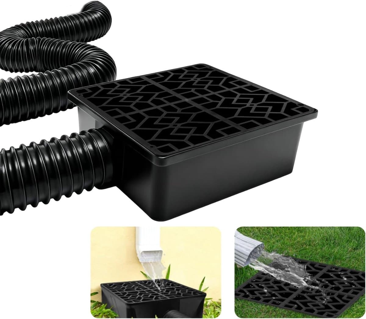 Flexibele afvoerbuis - Fexibele regenpijpverlengstukken - Telescopisch type - Flexibele afvoerbuis tot 138 cm - Met 10x10 inch opvangbak - Geschikt voor gebruik buiten dakranden en villamuren
