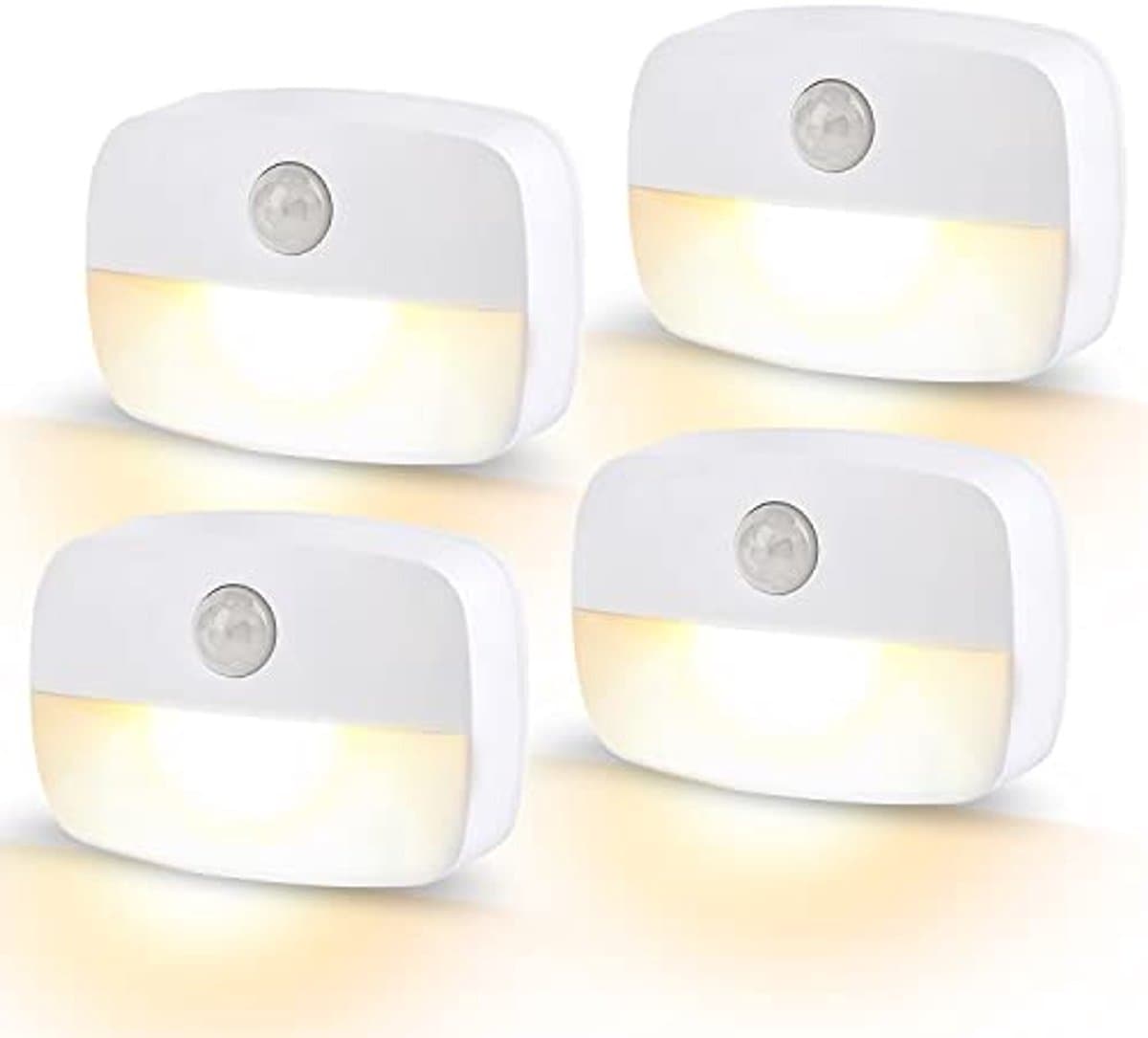 4 stuks sensorlampen - LED-nachtlampje - met bewegingssensor - binnenverlichting voor trappen - automatische aan/uit-sensorlamp - geschikt voor gangen, badkamers en slaapkamers - warm wit licht