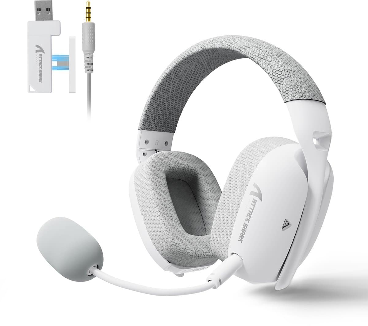 ATTACK SHARK L80Pro - 2.4GHz Draadloze Gaming Headset - Lichtgewicht - Bluetooth koptelefoon - Multiplatform - Geschikt voor PS4/PS5, Nintendo Switch - Wit