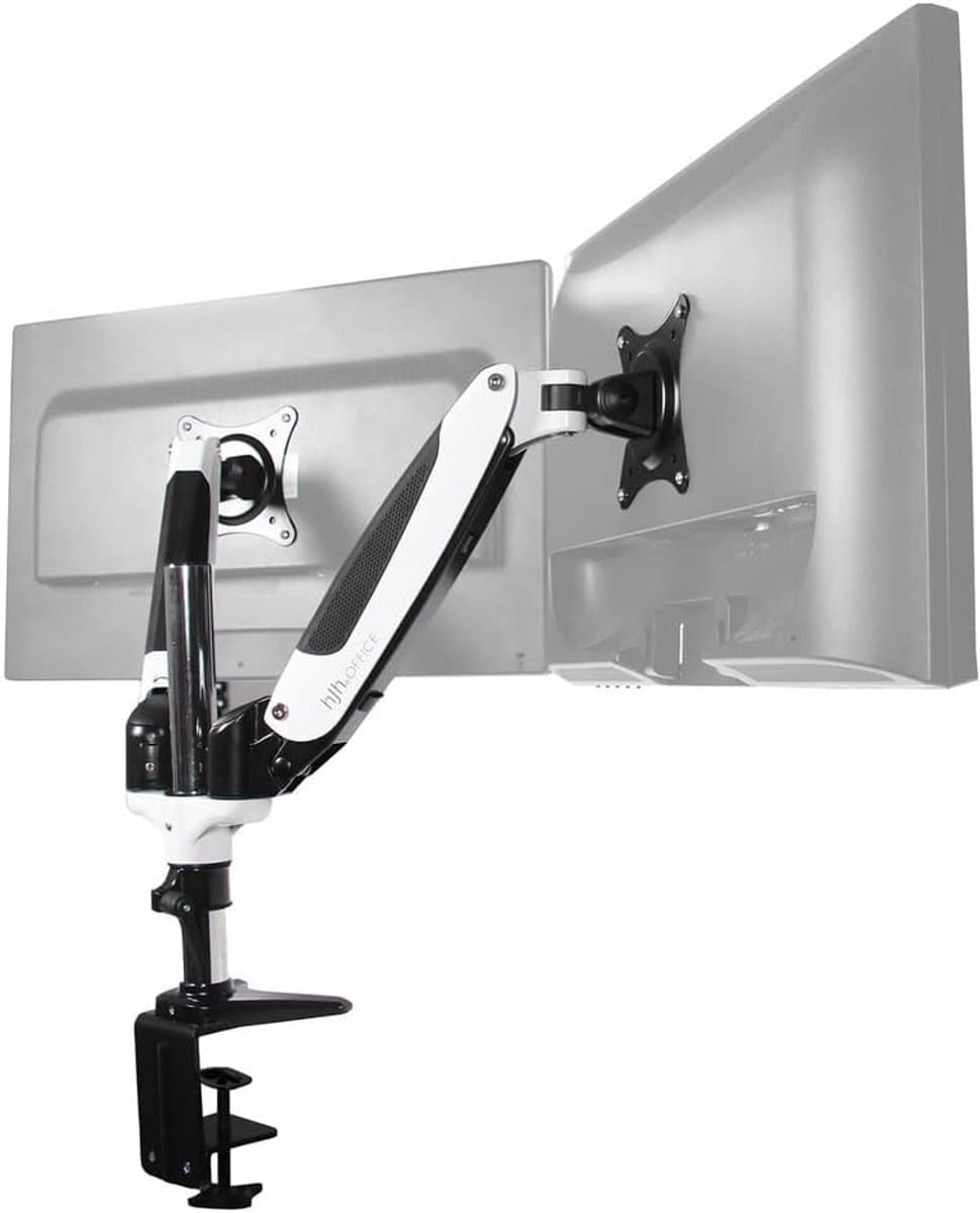 Dubbele Monitorarm Gasveer 15-27 Inch Aluminium Wit/Zwart VESA