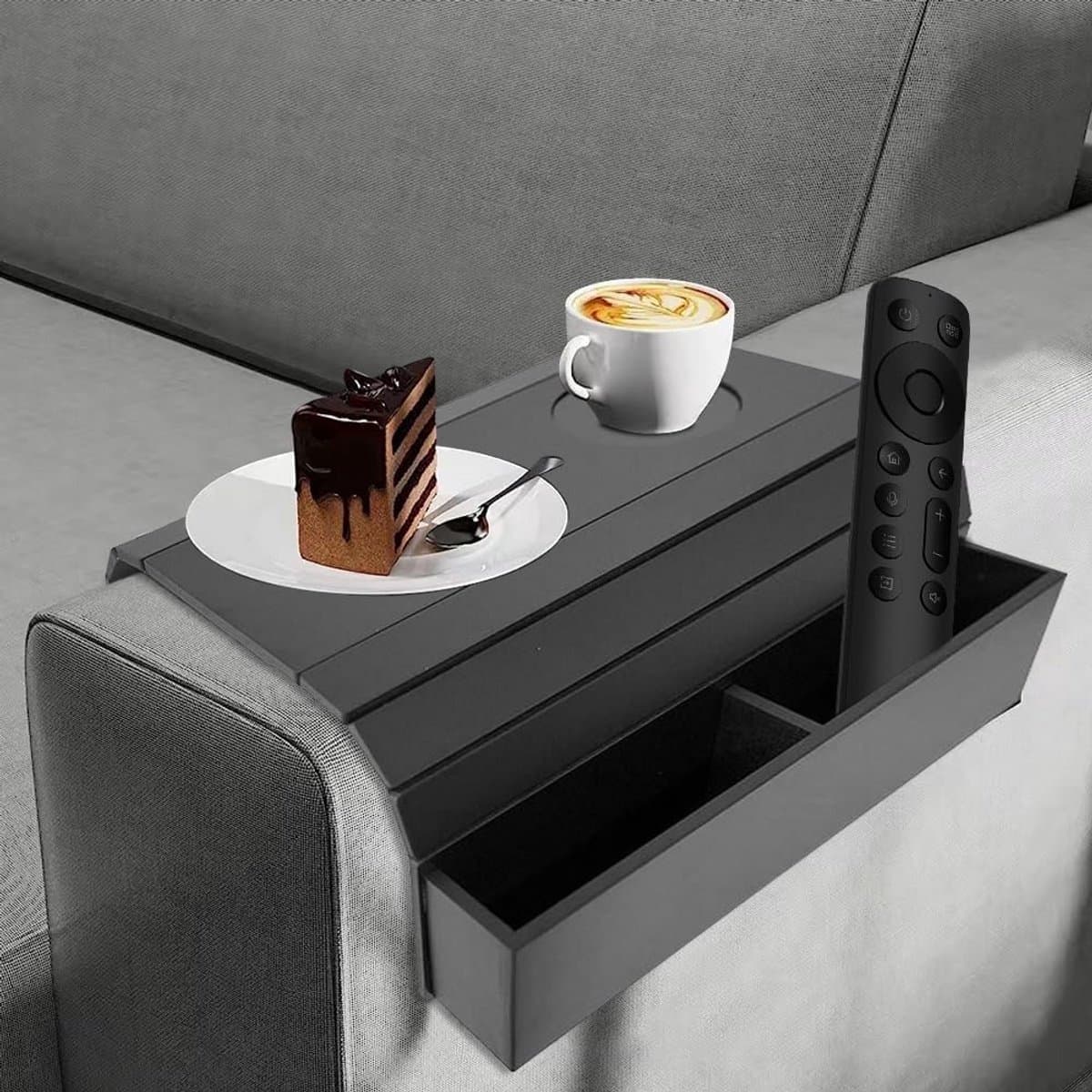 Houten Sofa Tablett met Antislipvoet voor Armleuning - 46x32 cm - Zwart