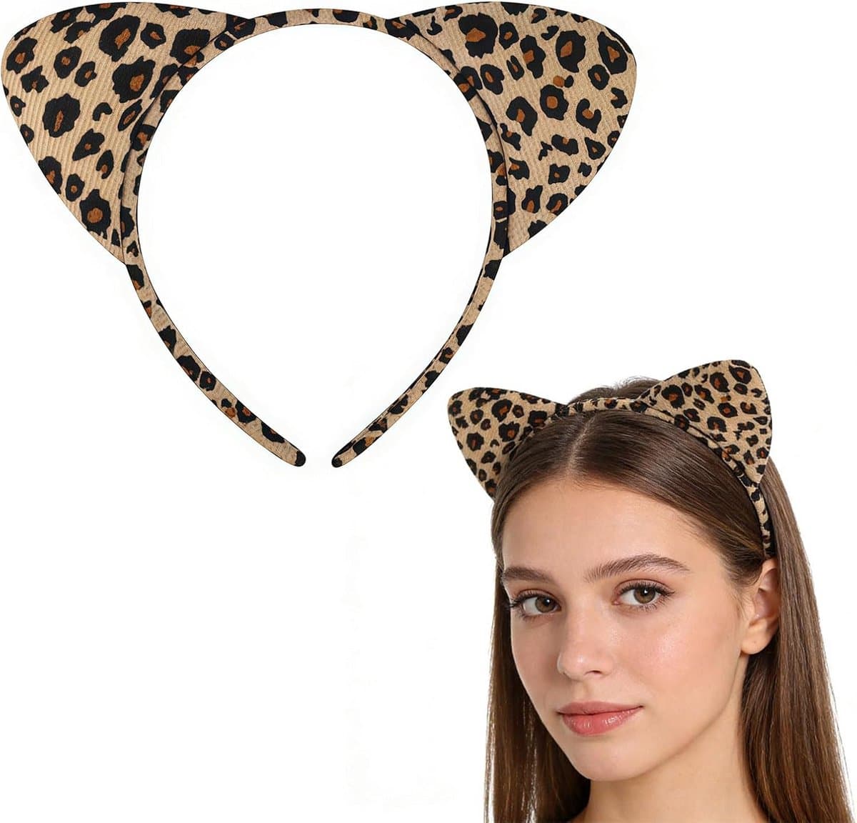 Luxe Kattenoren Haarband met Luipaardprint voor Dames en Kostuums