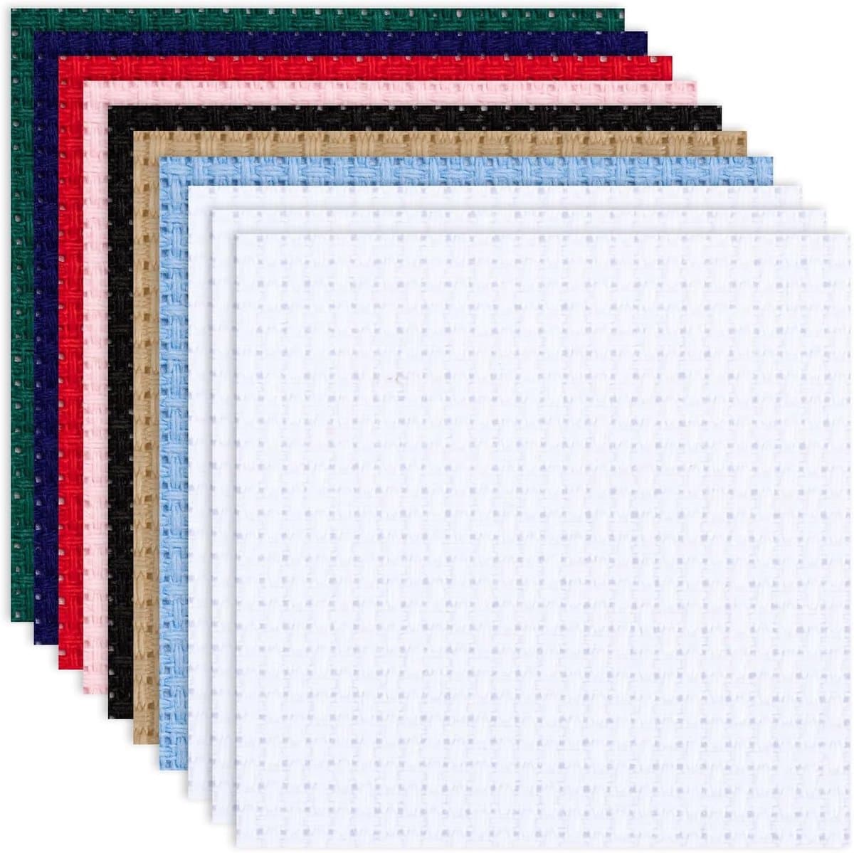 Borduurstof Set - Kruissteek Stof - Knutsel Projecten - 10 Stuks Voorknipt - 15x15 cm - 8 Kleuren Mix