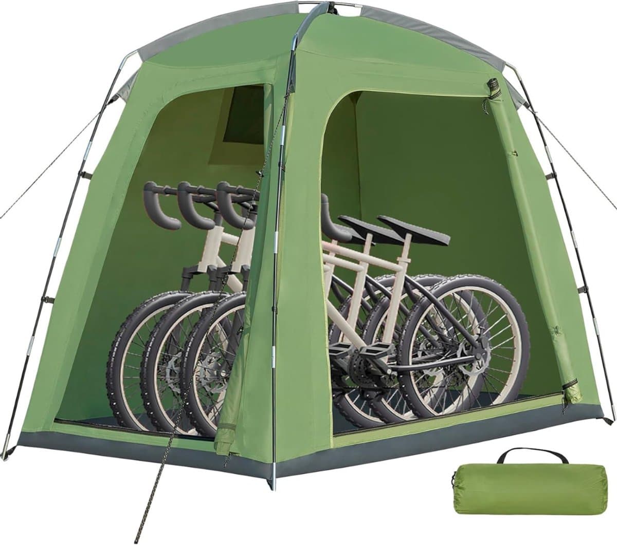 Quvo® Fietstent - Schuurtent - Opbergtent – Bijzettent Waterdicht en met Opbergtas – Schuurtent Camping – Fiets Garage Voor 1 tot 3 Fietsen –Groen - 200 x 120 x 165 cm