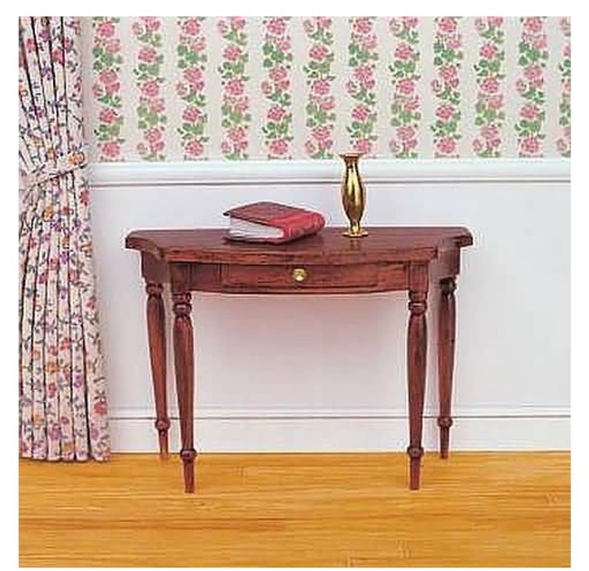 Mini Mundus 40085 Halfronde Tafel met Lade Bouwpakket – Houten Miniatuur Wandtafel 1:12 – Console Tafel Poppenhuis – Zelf Verven/Beitsen