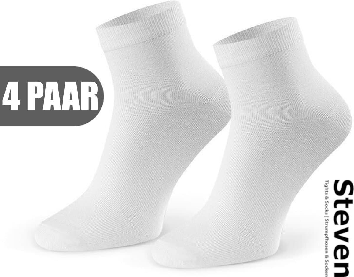 STEVEN - 72% Bamboe Sneakersokken EU MADE - Enkelsokken Heren Maat 41 42 43 - Multipack 4 Paar - Effen Wit - Naadloze Herensokken - Comfort Kwaliteit Duurzaamheid
