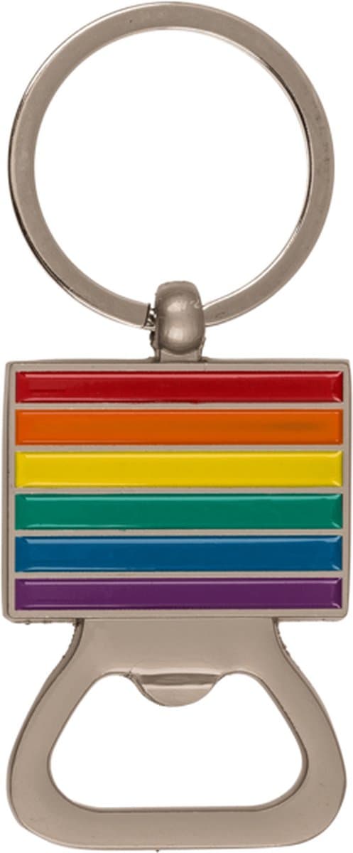 Regenboog Strepen Sleutelhanger met Flesopener – Vrolijk, Stevig & Superhandig