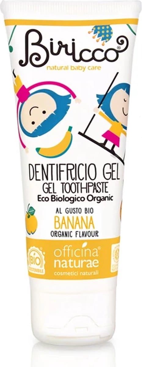 Bio Junior Tandpasta banaansmaak 75 ml & 2 Duurzame Cellulose Tandenborstels - Officina naturae - ideaal voor melktanden