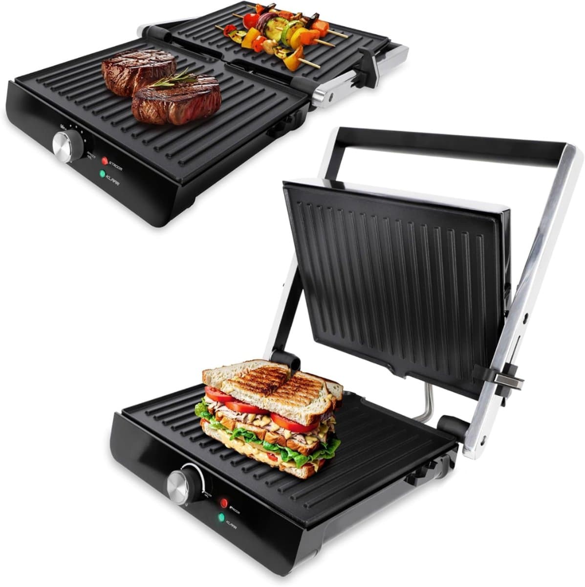 MMP®Contactgrill met uitneembare platen - Contactgrill - Multi grill - Zwart - 35cm x 33cm x 11cm