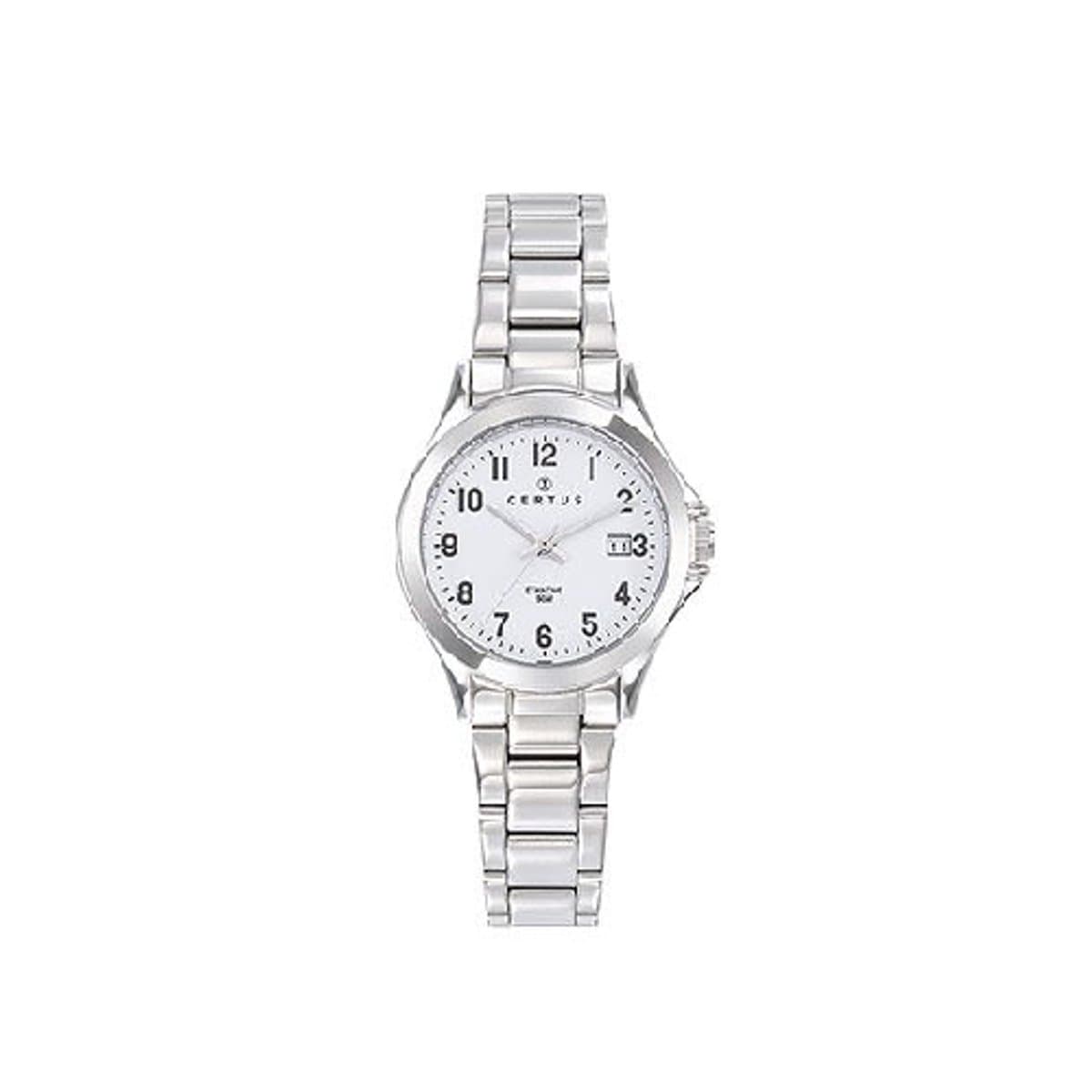 Certus-dameshorloge-model 641401 -zilverkleurig-datum-duidelijke wijzerplaat-diameter 28 mm-5 atm waterdicht-made in France