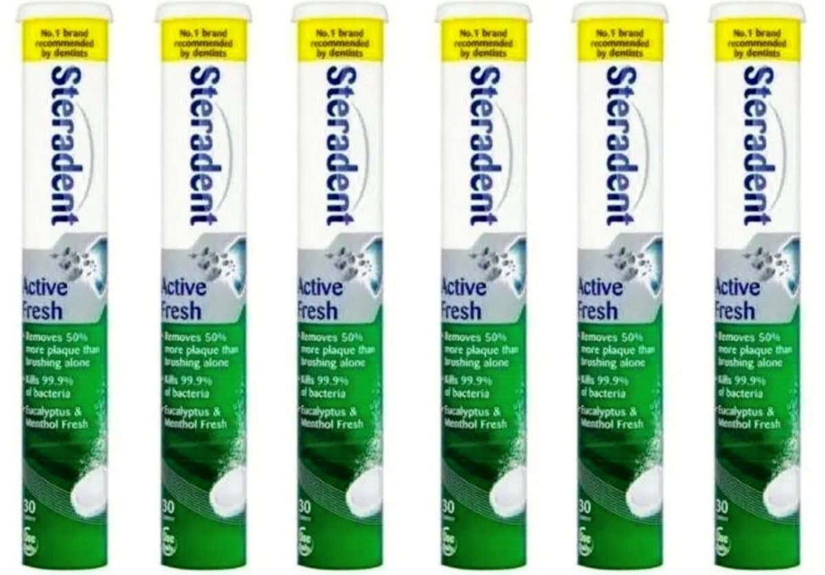 Steradent Kunstgebit reinigingstabletten - Active Fresh - Voordeelverpakking 6 x 30 Stuks