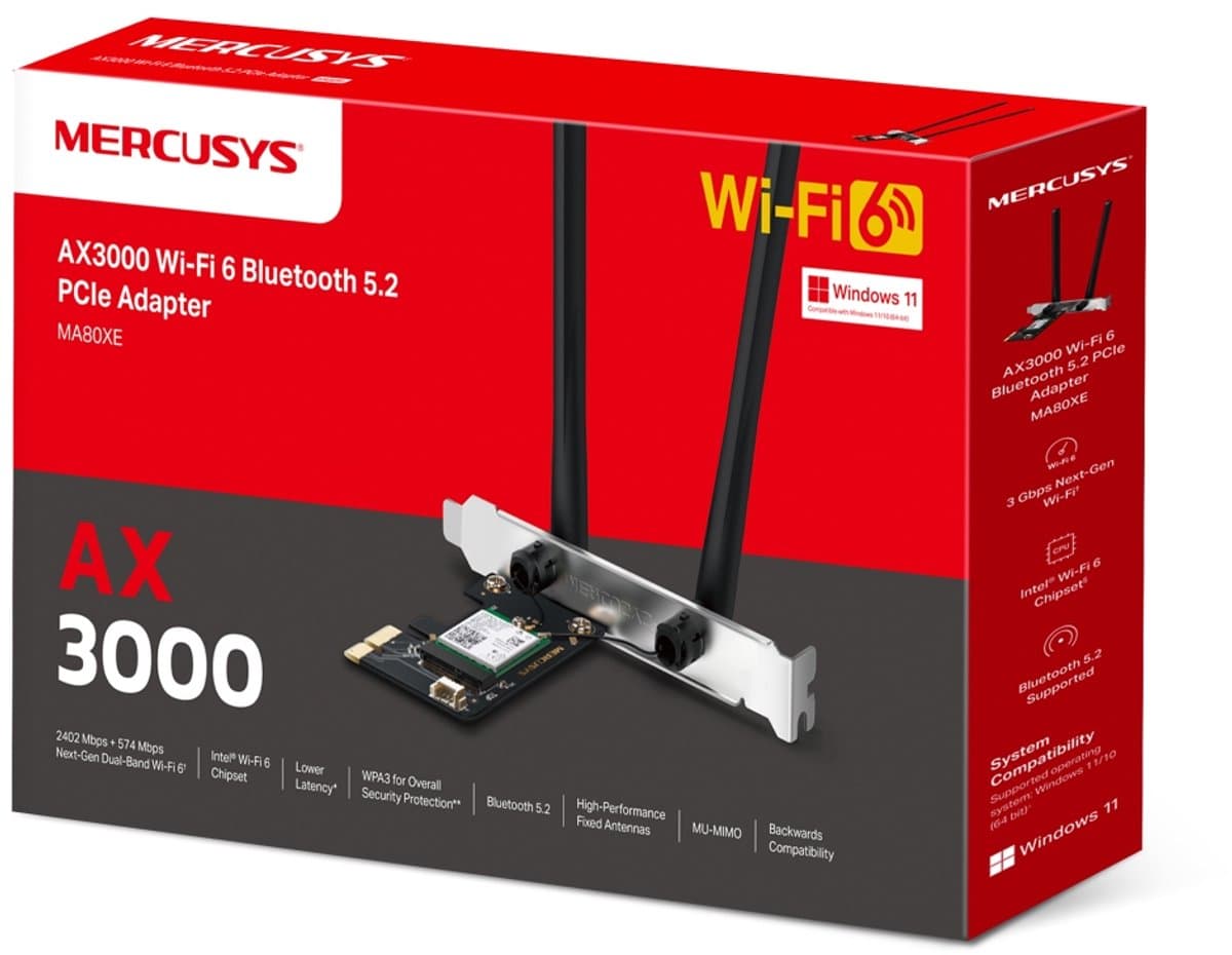 Mercusys MA80XE netwerkkaart Intern WLAN / Bluetooth 3000 Mbit/s