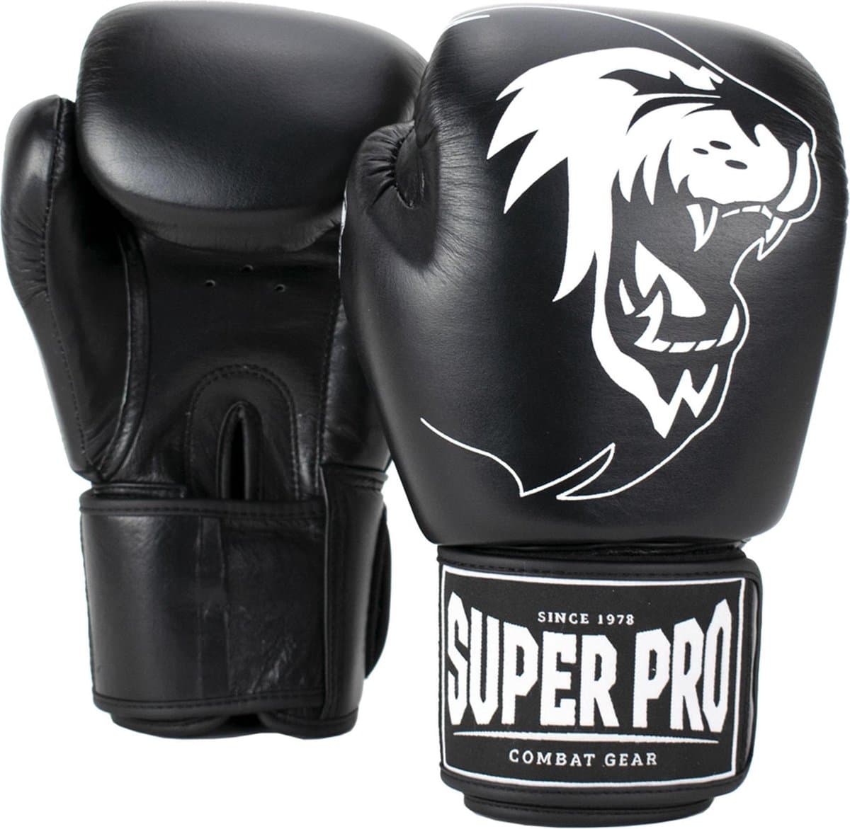 Super Pro Combat Gear Warrior Lederen (kick)bokshandschoenen Zwart/Wit 16oz