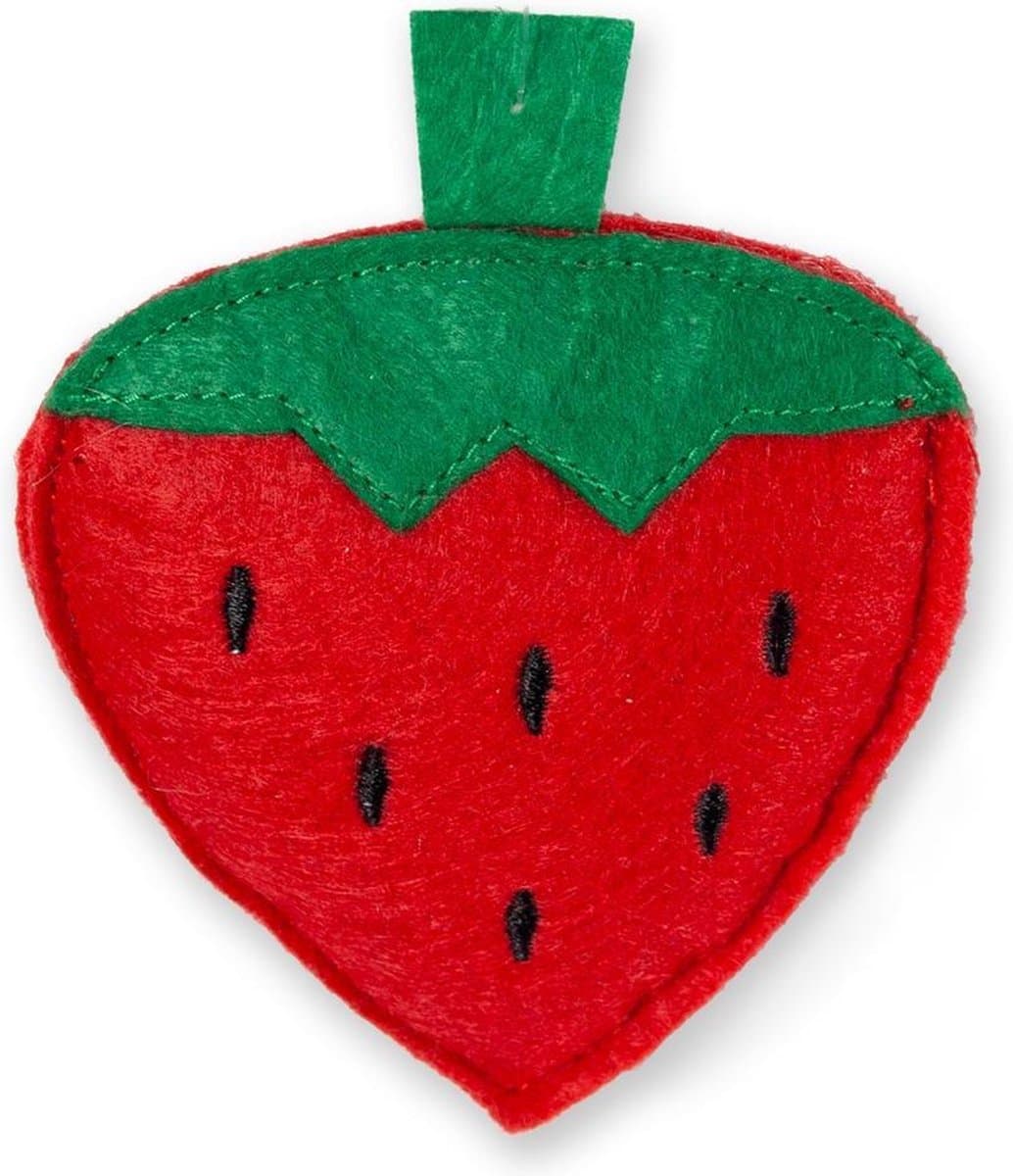 Kattenspeeltje aardbei textiel 9,5 cm