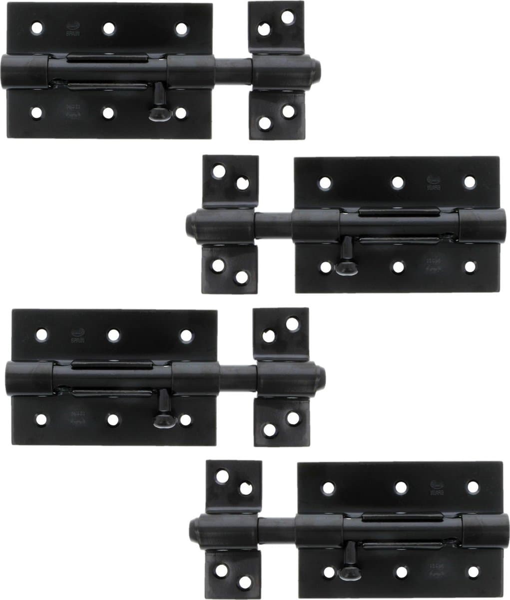 AMIG schuifslot/plaatgrendel - 4x - staal - 10cm - zwart - incl schroeven - deur - raam - geschikt voor hangslot (niet inbegrepen)