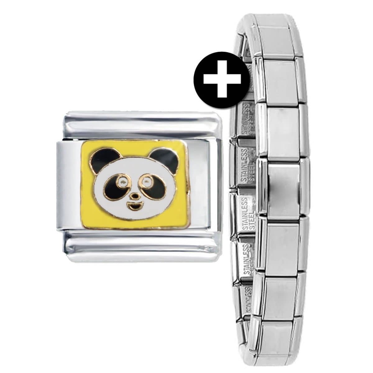 Bedel - Schakel - Panda Beer - inclusief armband - Charm - Geschikt voor Italiaanse Bedelarmband - Italiaans Schakelarmband
