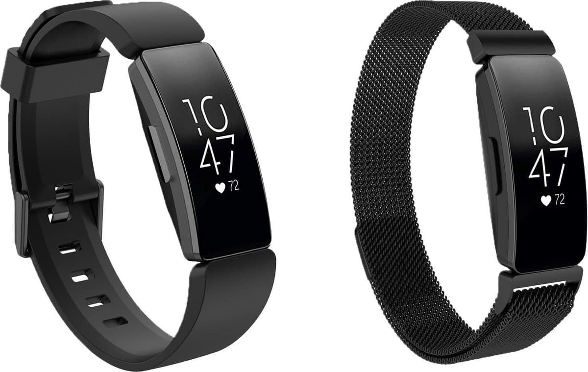 KELERINO. Siliconen en Milanees bandje geschikt voor Fitbit Inspire (HR) - Zwart - Small