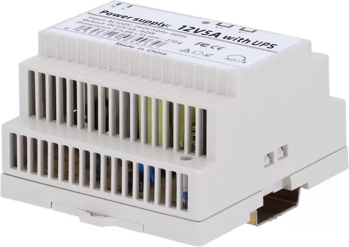 WL4 UPS-DC12V5A-60-DIN 12VDC/5A DIN-rail voeding 60 Watt met back-up UPS ingang