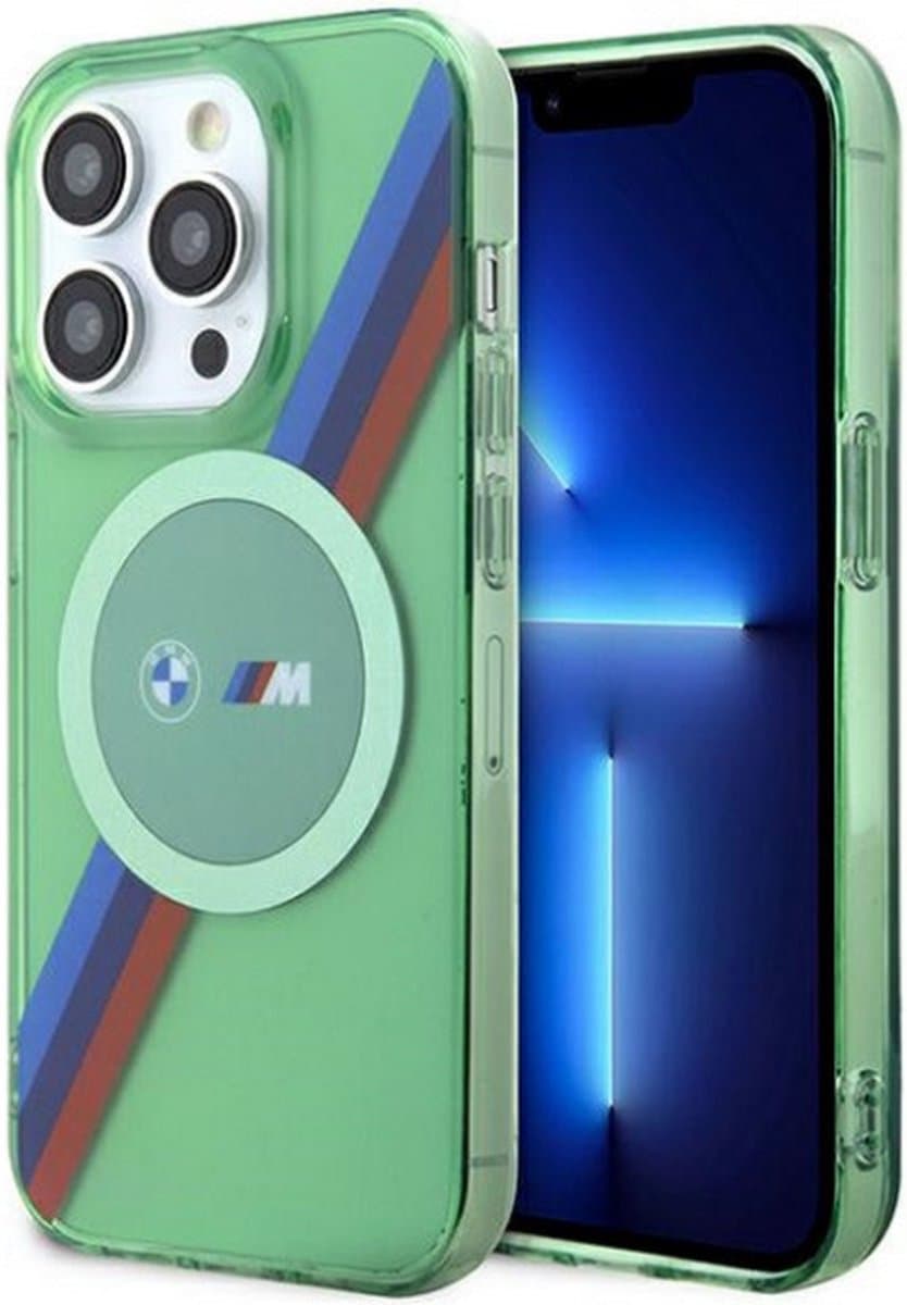 BMW M Tricolor Diagonal Stripes Back Case (MagSafe Compatible) - Geschikt voor Apple iPhone 15 Pro (6.1") - Groen