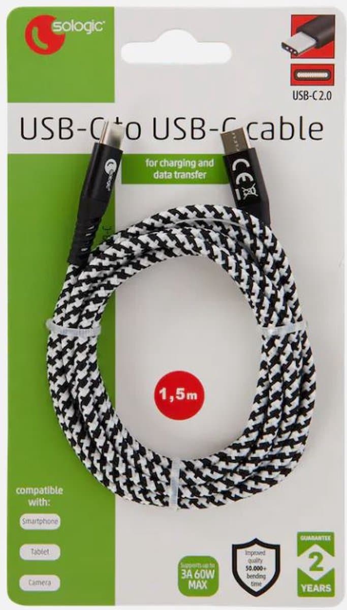 USB C naar USB C kabel - USB C to USB C - USB C kabel - USB C Kabels- Universele Oplaadkabel - Snel lader & Datasynchronisatie – 1,5 meter - Zwart