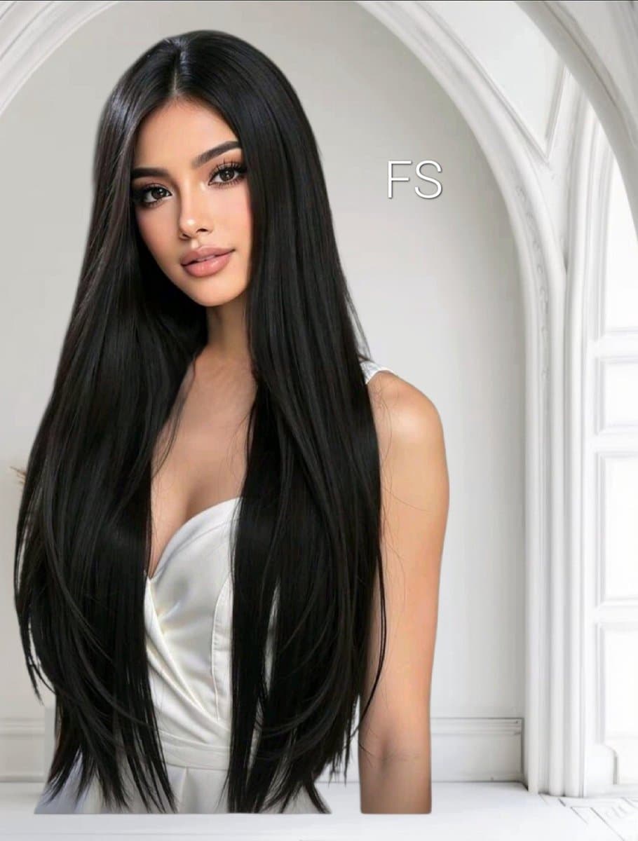 Frazimashop- 1b donkerbruin Pruik Hittebestendige - Pruiken Dames Lang steil Haar - #Front Lace Wig 13x4# Hoge kwaliteit synthetische pruik 60 cm