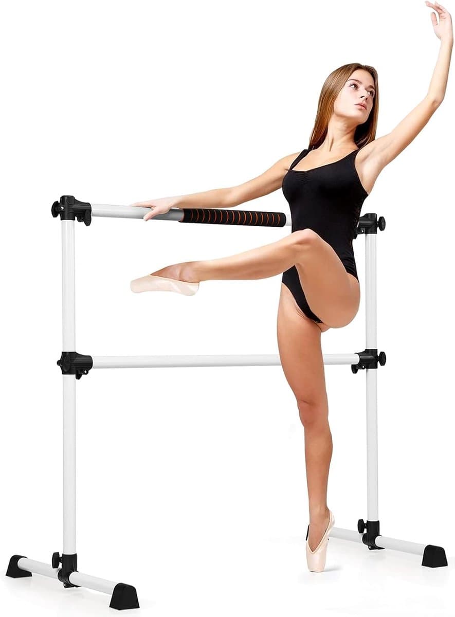 COSTWAY Balletstang vrijstaand, in hoogte verstelbaar, balletstang van ijzer, stretch bar tot 50 kg belastbaar, ideaal voor kinderen en volwassenen (wit)