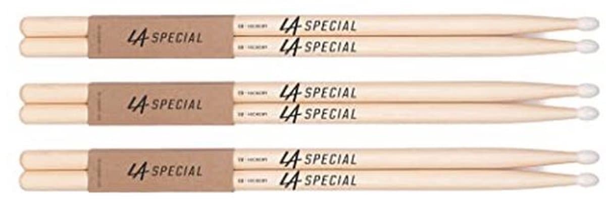Drumsticks 5B voor Akoestische en Elektronische Drums - Ovale Nylon Tip - Hickory Houten Drumsticks Set - Consistent Gewicht en Toonhoogte - 3 Paar