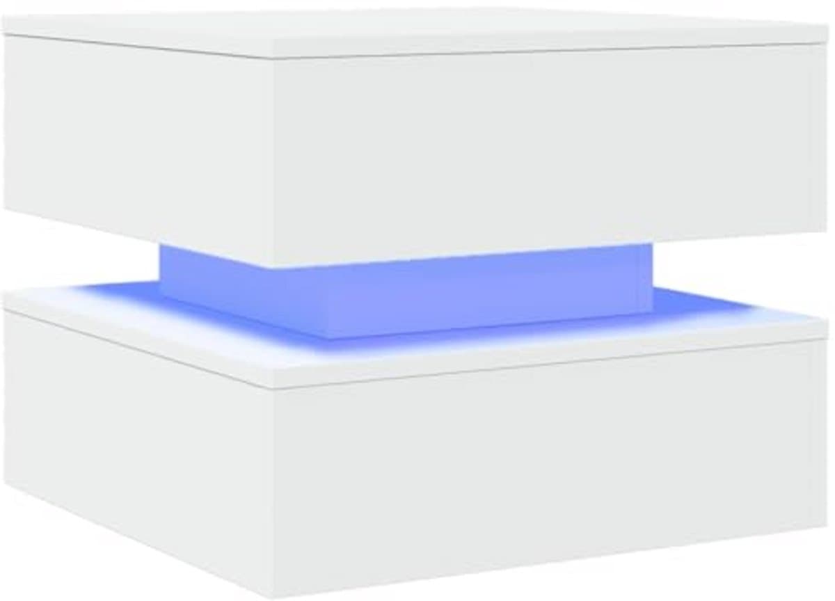 Salontafel met RGB LED-verlichting 50x50x40 cm - Moderne witte bijzettafel voor woonkamer