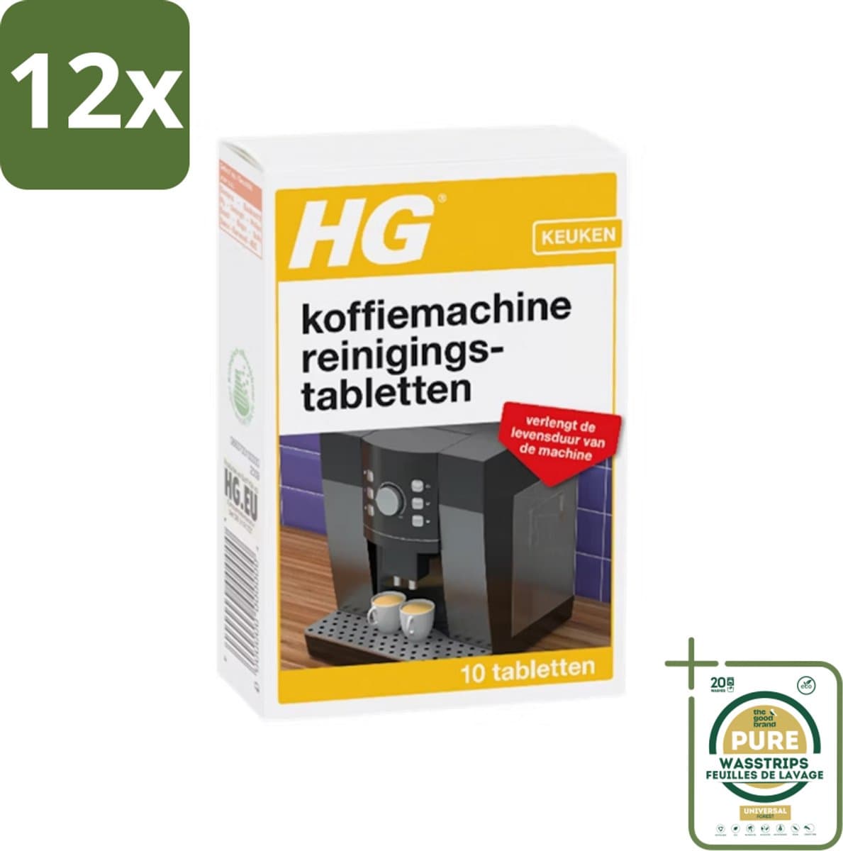 HG - Keuken - Koffiemachine Reinigingstabletten - 10 Tabletten - Voordeelverpakking - 12 stuks - Koffievet verwijderen - Koffiemachine onderhoud