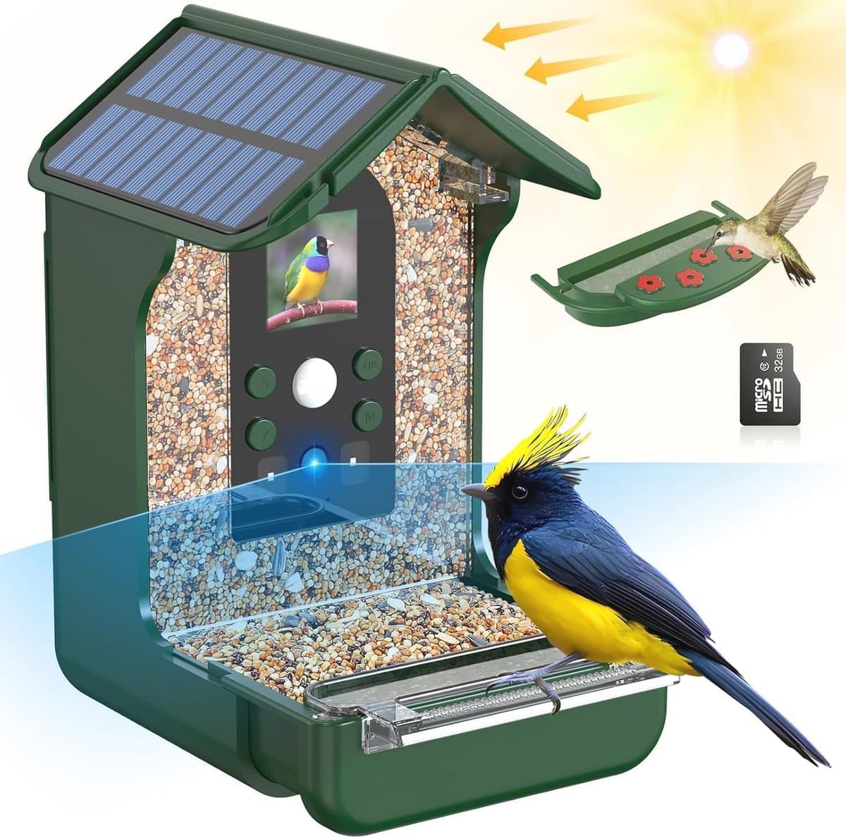 Bird Feeder Solar Camera 1080p HD, IP65 Waterproof Day/Night Auto Take Photos and Videos