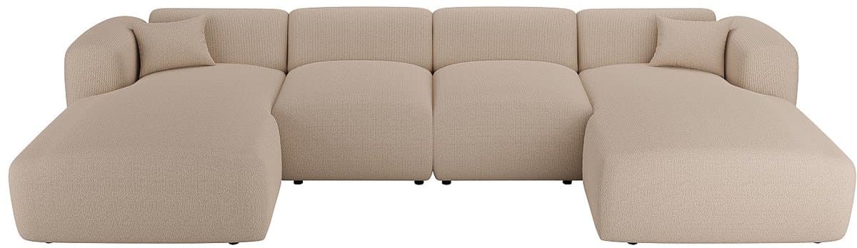 Vente-unique Grote panoramische hoekbank van beige ribfluweel met fijne ribbels POGNI van Maison Céphy