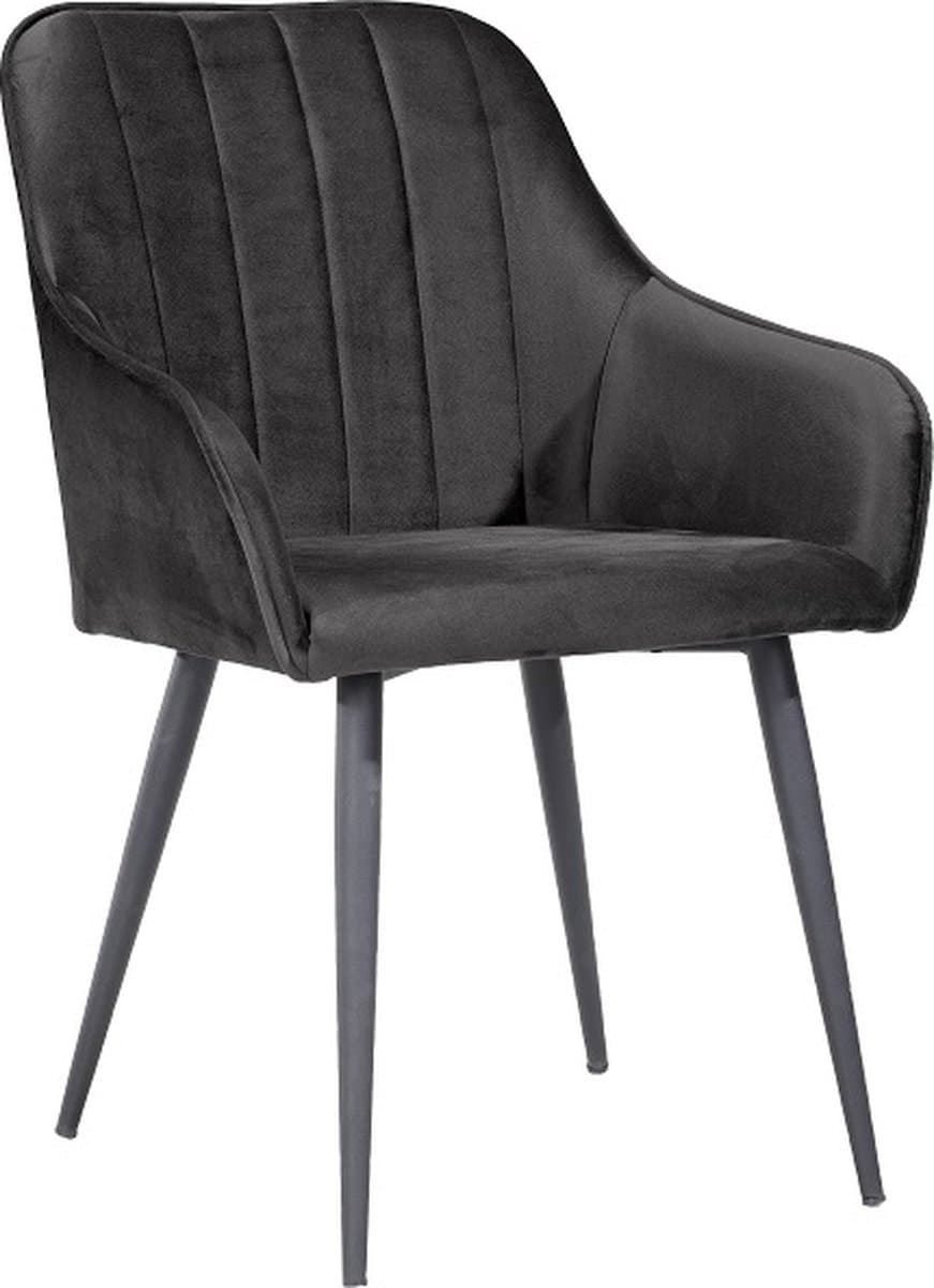 Soph & Tess - Modena Eetkamerstoel - Zwart - Fluweel - Velvet - Industrieel - Met armleuning