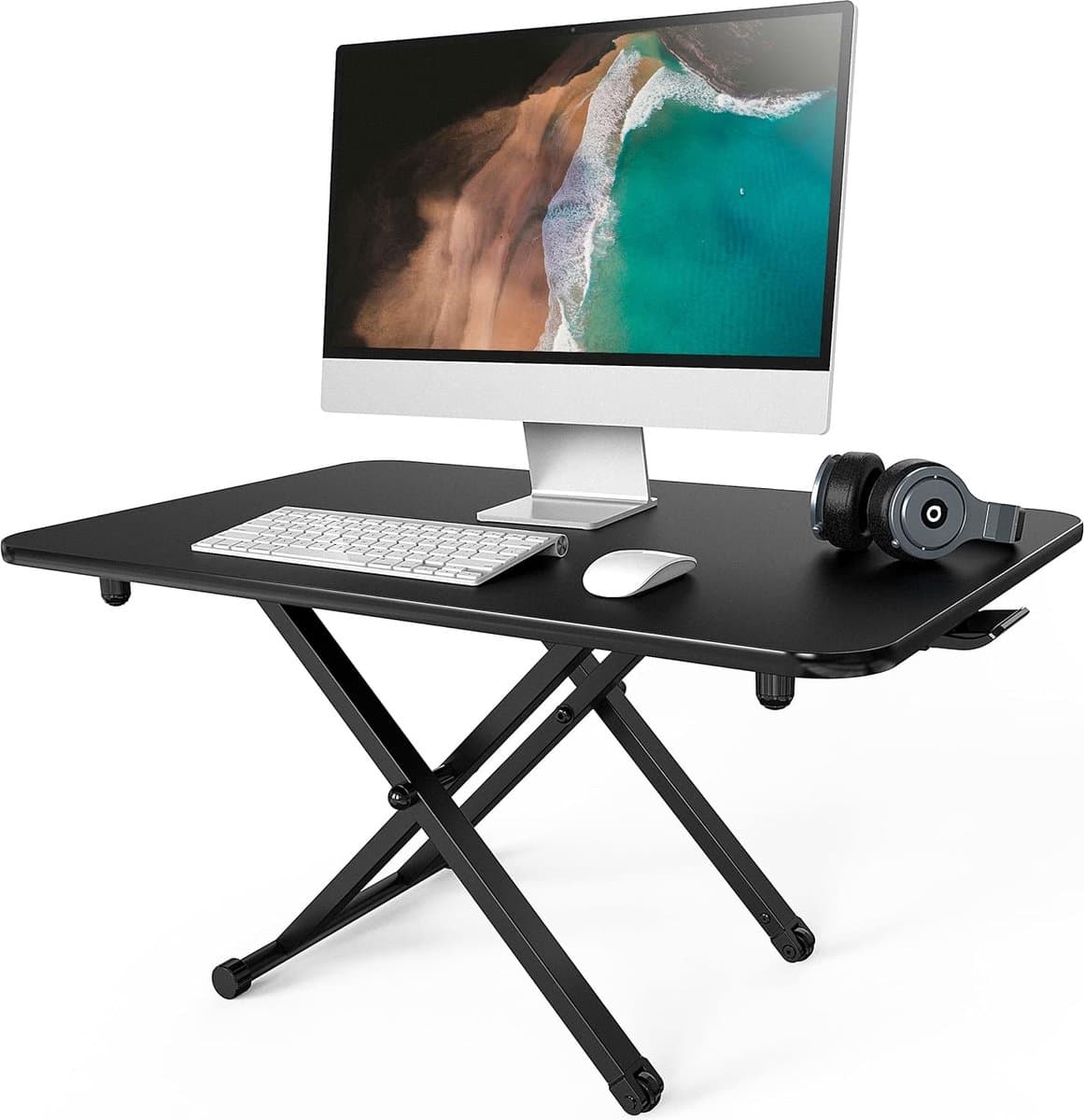 Sta-bureau, zit-sta-bureau, in hoogte verstelbaar tafelblad, zit-sta-bureaublad met gasveer, tafelblad voor twee monitoren, 78x52 cm, zwart