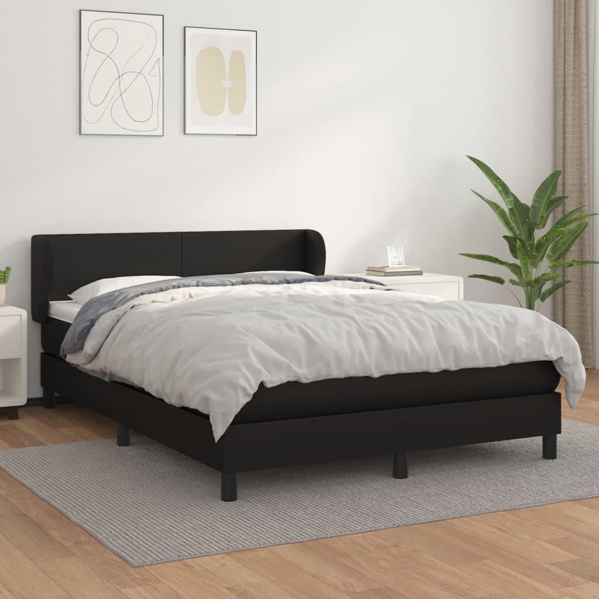 vidaXL - Boxspring - met - matras - kunstleer - zwart - 140x200 - cm