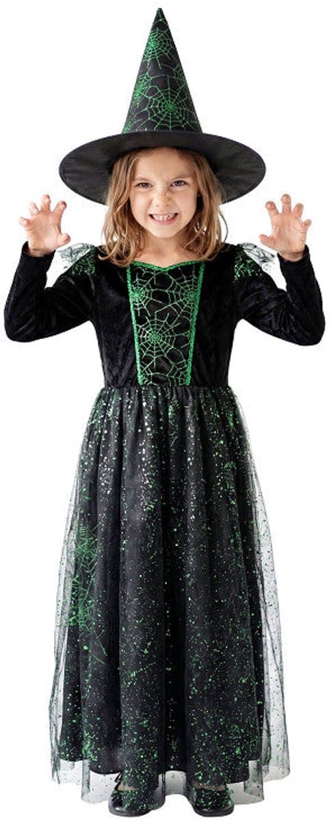 Heksenkostuum Kind Mystic Web Groen Premium - Maat 116