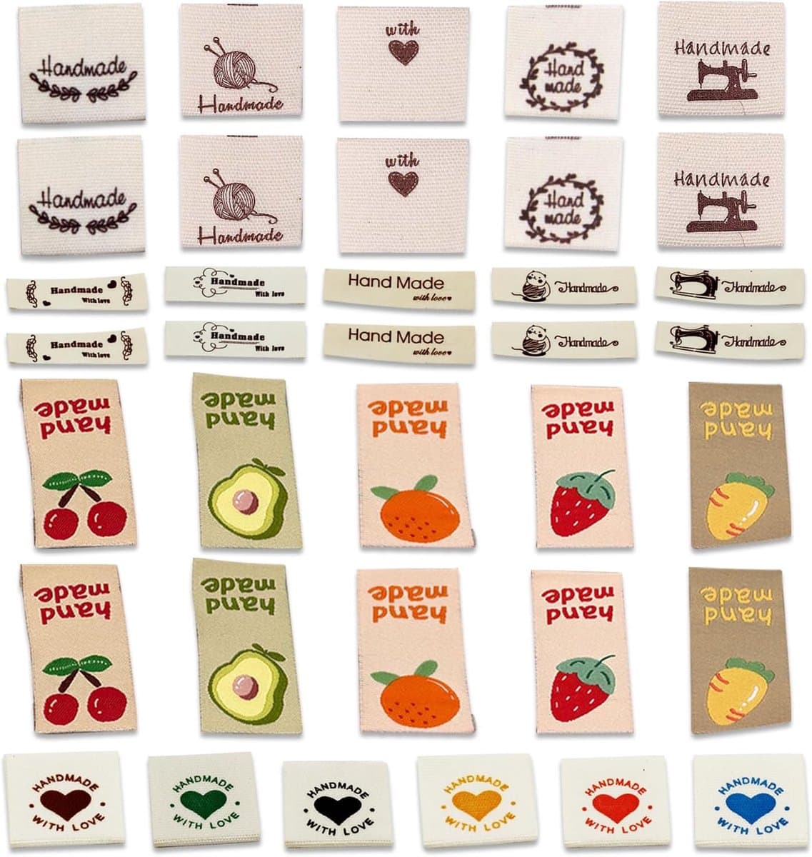 36 Geweven Labels om in te Naaien "Handmade" - Stoffen Etiketten voor Kleding, Naaibenodigdheden en Creatieve Cadeaus