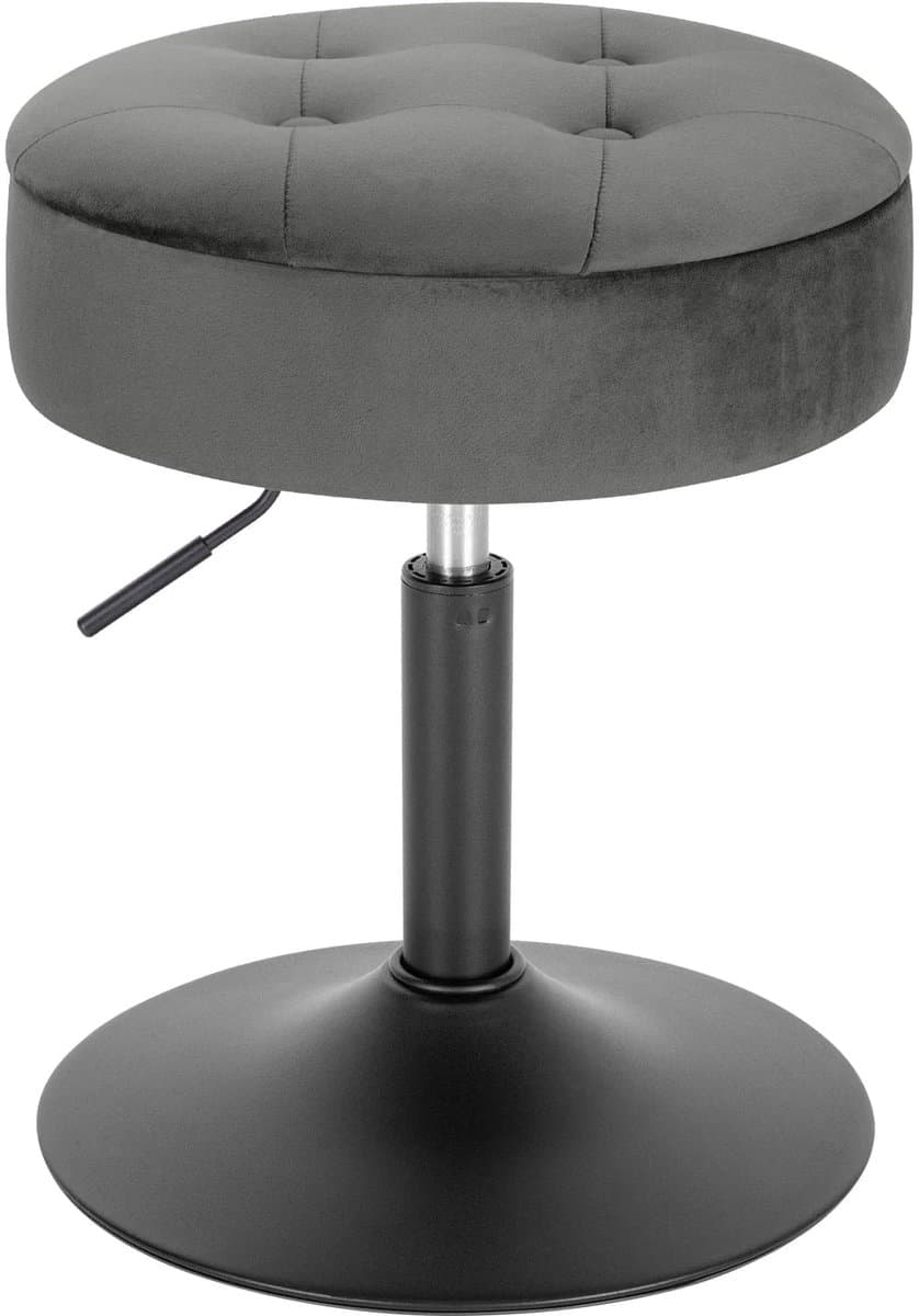 Klarven® Barkruk Donkergrijs - Met Opbergvak in de Zitting, Verstelbare Hoogte - Fluwelen Zitting, Draaibaar, Stabiele Voet - H 49,5-65 cm, Ø Zitting 39,5 cm