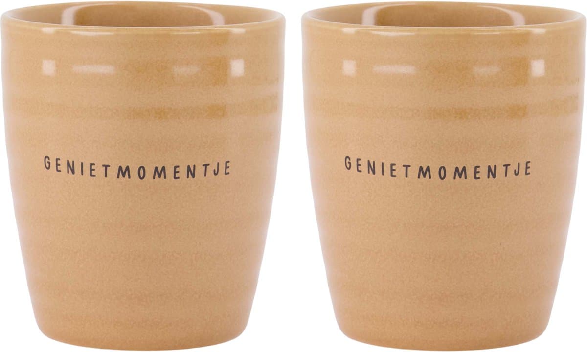 Zusss Set Van 2 Koffiemokken Genietmomentje - Keramieken Mokken - Camel - 210Ml Keramiek Camel