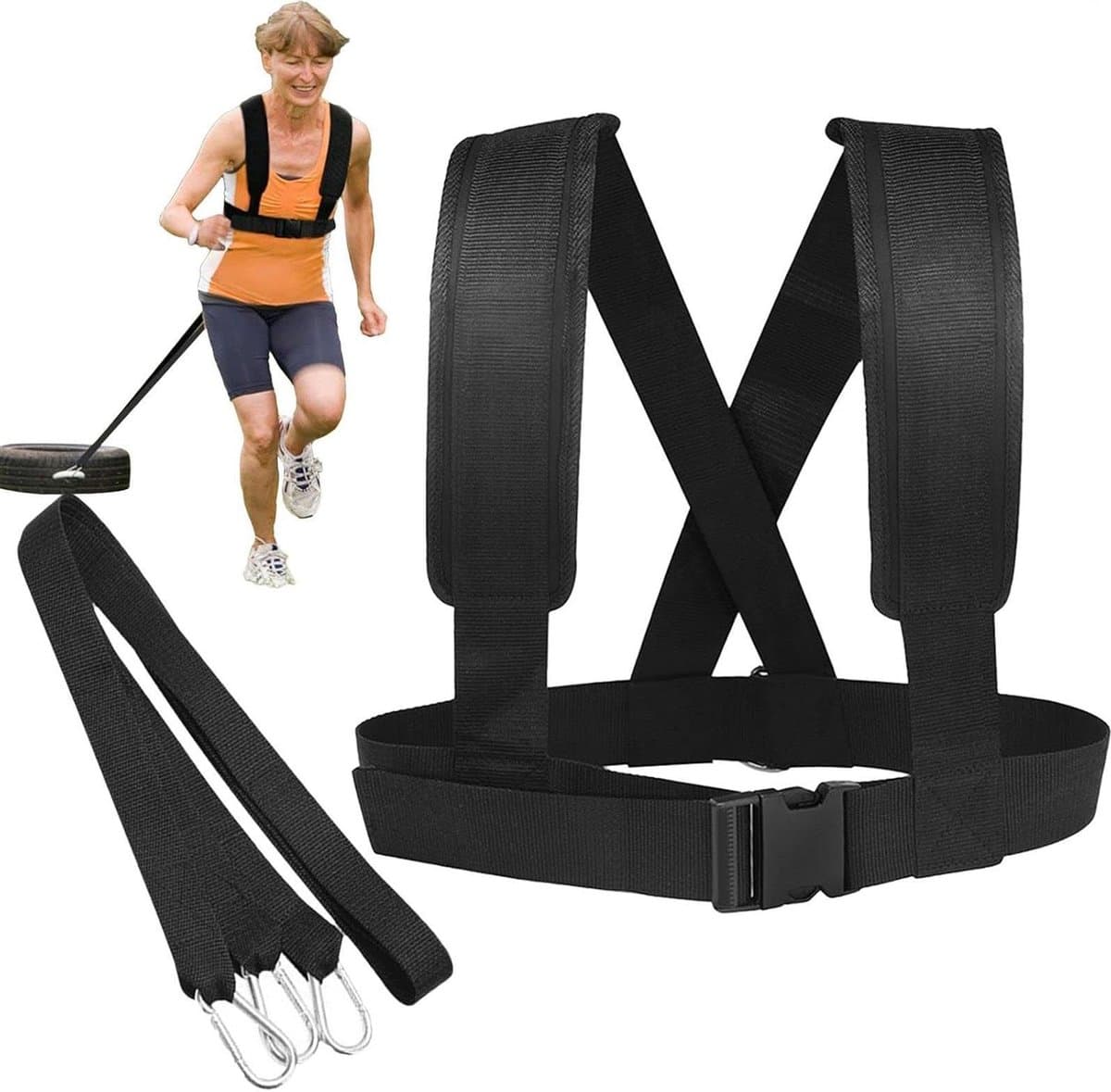 Slede Harnas - Trekband Fitness - Kracht Training - Hoge Elasticiteit - 84-116cm Taille - Zwart