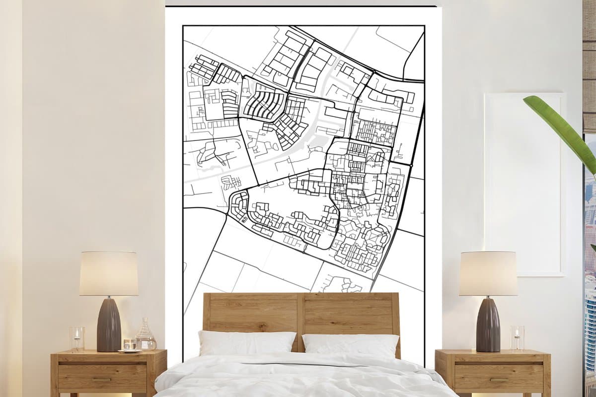 Behang - Fotobehang Kaart - Dronten - Zwart - Wit - Breedte 200 cm x hoogte 300 cm
