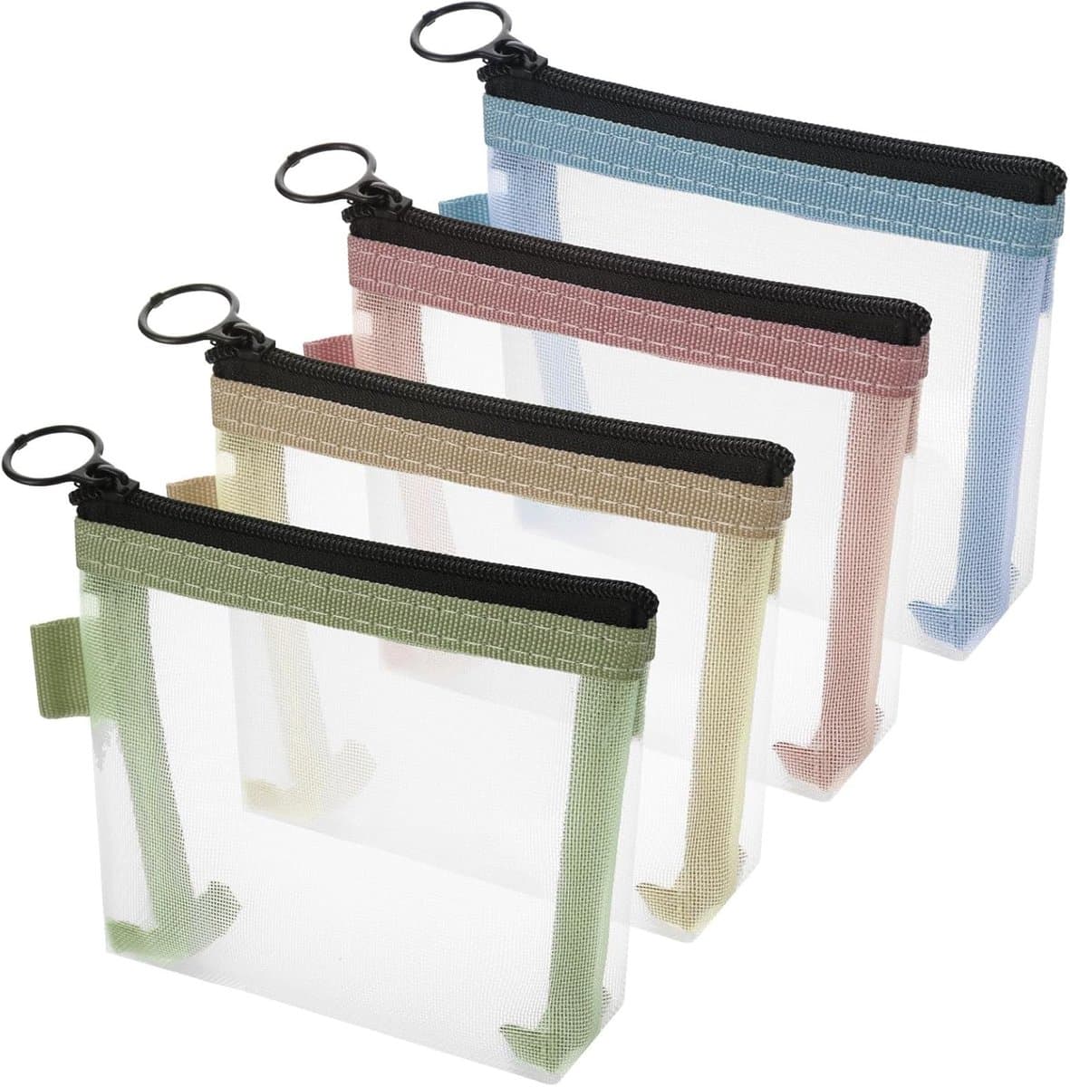 4 Pack Mini Mesh Pockets met Rits, 11.5 x 10.5 cm, Ideale Make-up Tas, Nylon Opbergzak voor Reizen, Lipstick en Oordopjes