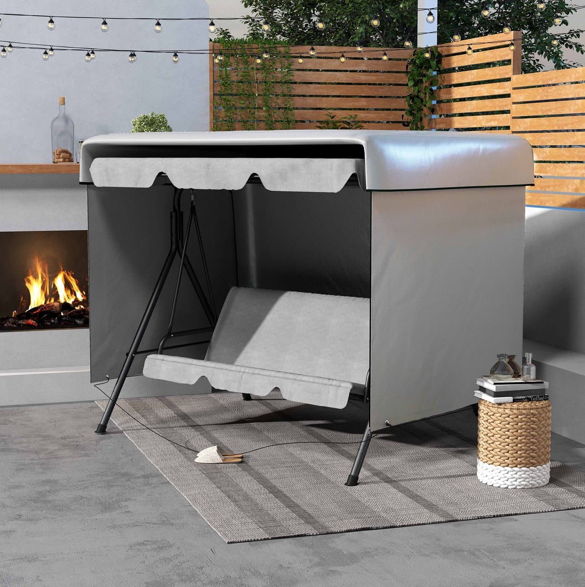 MEUNIQ Tuinmeubelhoes 215 x 155 x 150 cm waterdichte PE hoes met UV-bescherming, rits en bevestigingsband, rechthoekige afdekhoes voor tuinset of grote tuinmeubelen grijs