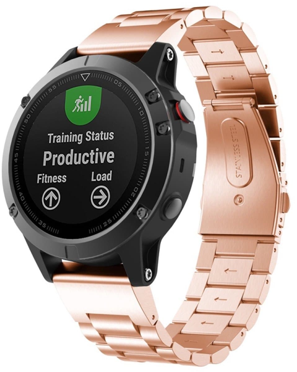 Voor Garmin Fenix 5 roestvrijstalen horlogeband met drie kralen, maat: 22 mm (roségoud)