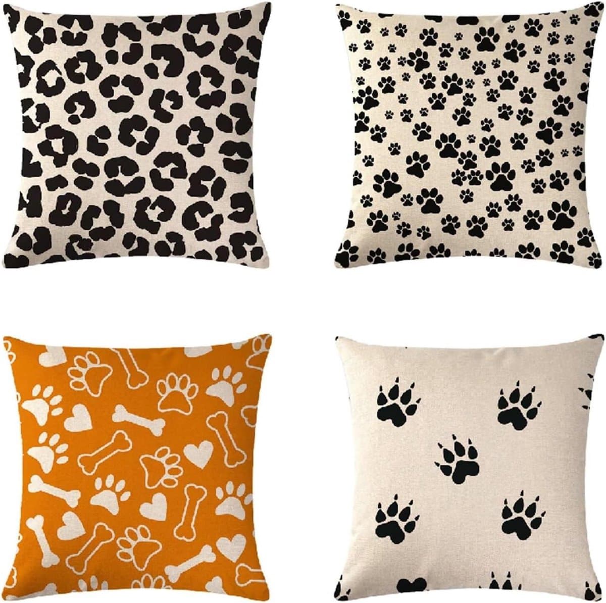 Kussenhoezen Set - Sierkussenslopen Linnen - Woonkamer Decoratie - Dubbele Naden - 4 stuks 80x80 cm - Zwart