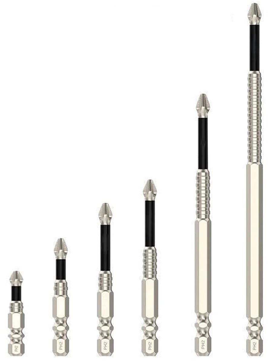 Schroefbits Set - Kruiskop Boren - Klusklus - Slagvast Antislip - Diverse Lengtes - Zilver