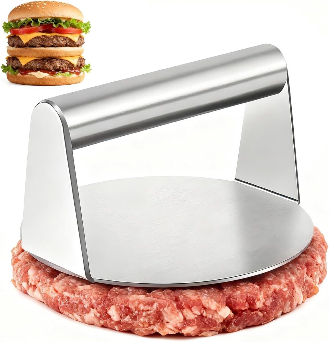 Professionele Ronde Burgerpers van RVS 304, Perfect voor Smash Burgers, BBQ Accessoires en Grillen van Vlees