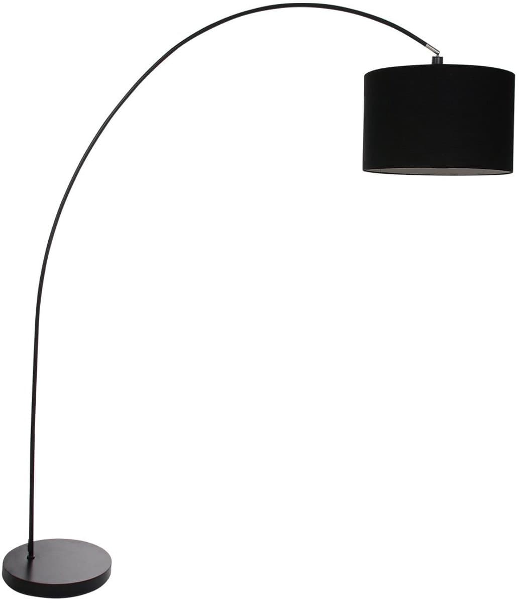 Vloerlampen Booglamp Solva 7976ZW met zwarte lampenkap E27 van metaald en textiel, kantelbaar, 185 cm hoog, modern design